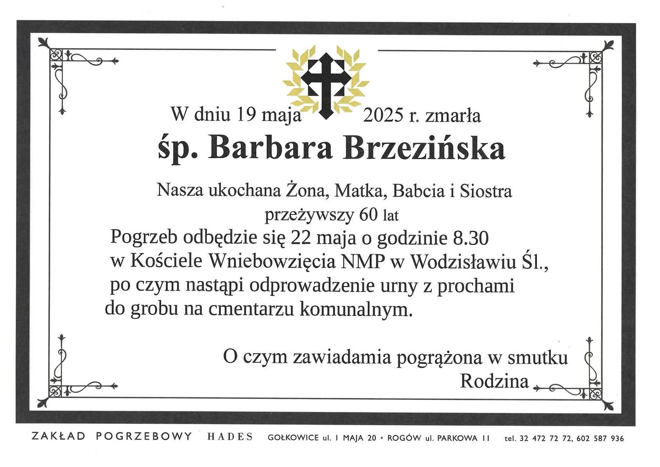 Informacja o pogrzebie